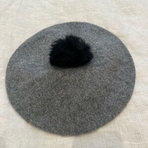 Kelly & Katie Gray Beret with Black Pom Pom